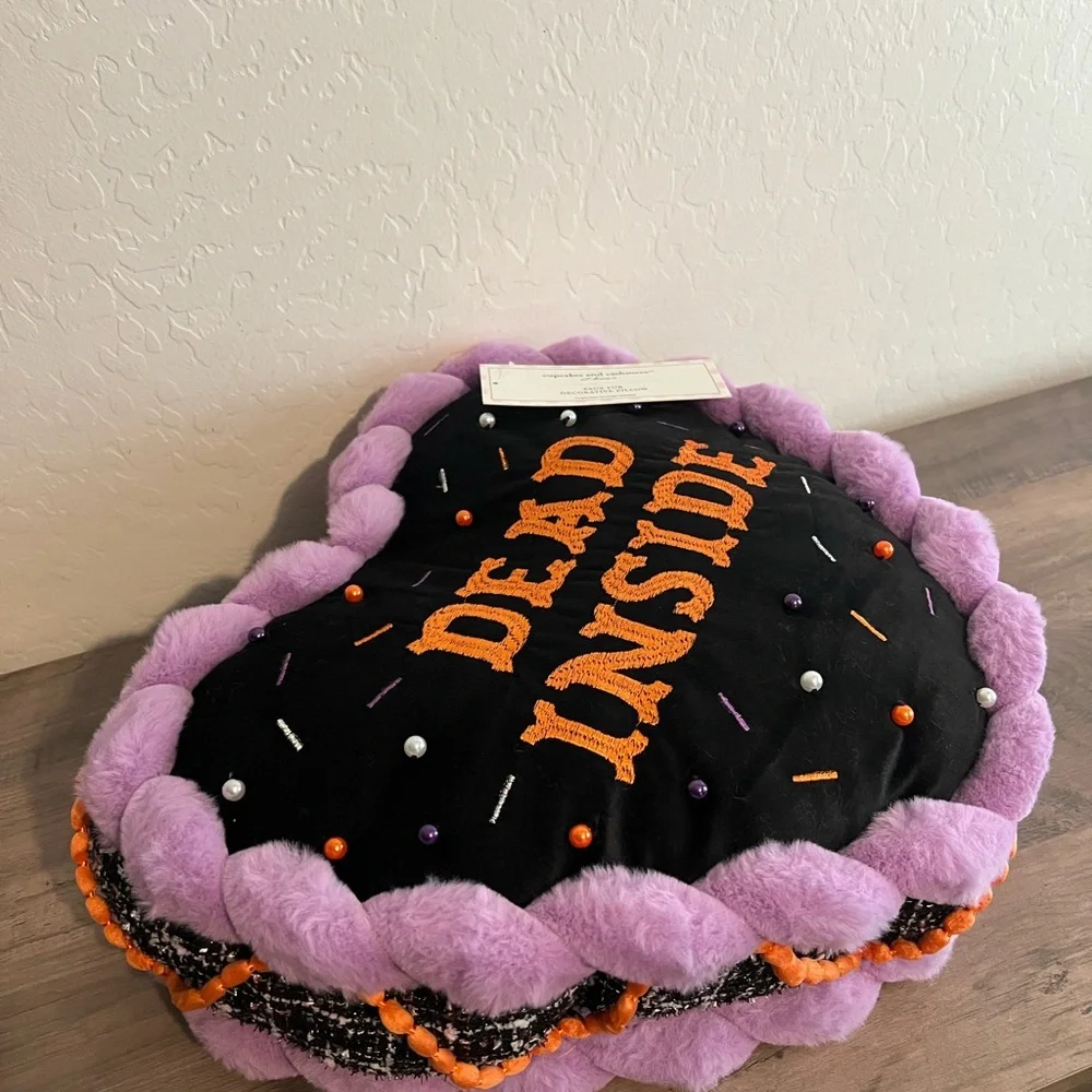Cupcakes & Cashmere ‘Dead Inside’ Heart Shaped Cake Halloween Pillow